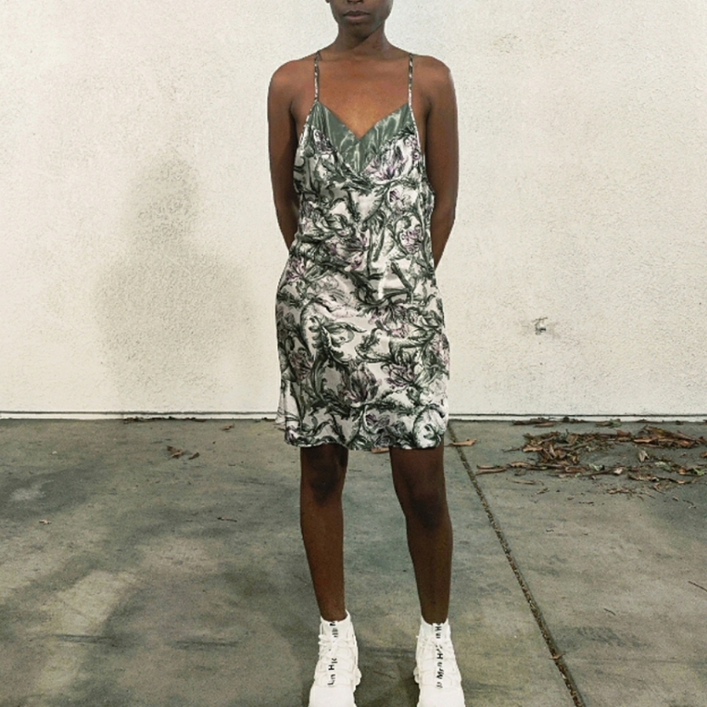 White Silk Floral Slip Mini Dress